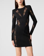 PHILIPP PLEIN Multicutting Long Sleeve Mini Dress Lace Women