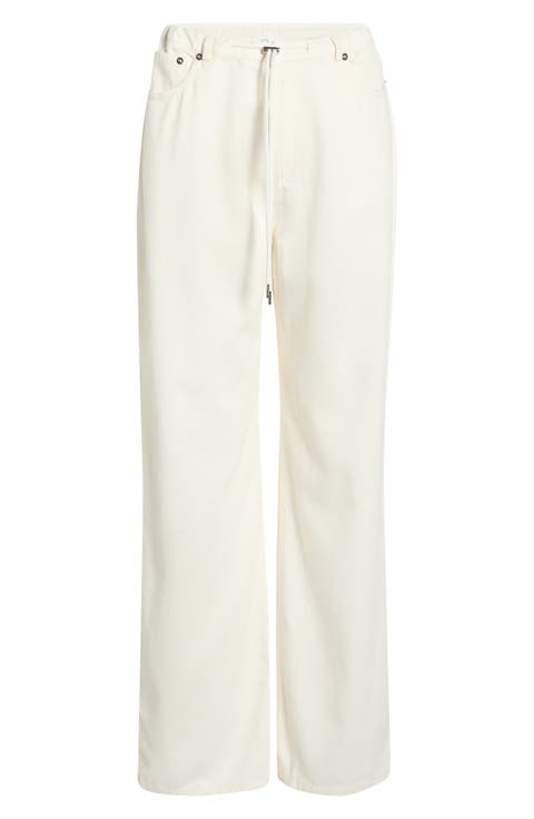 Normandie Drawstring Wide Leg Jeans (Ivory)