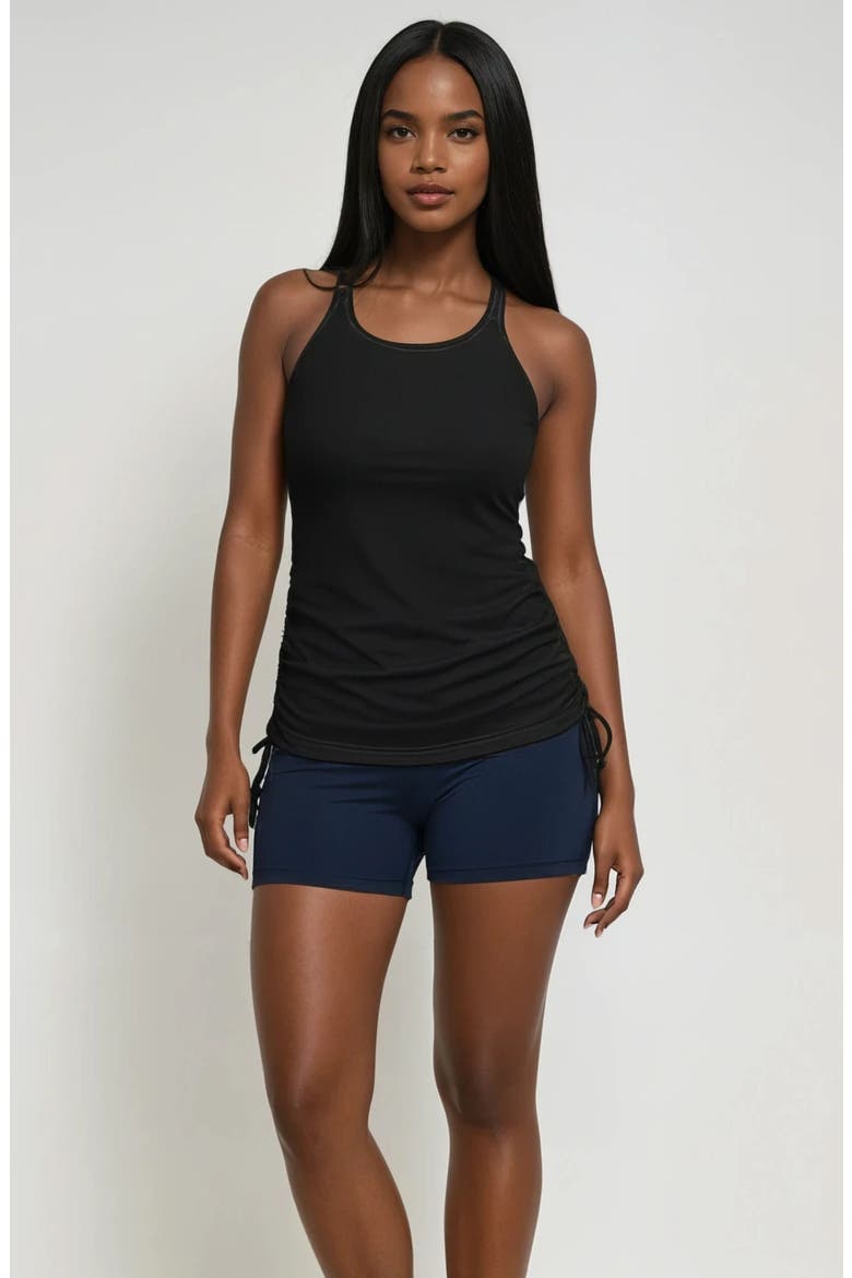 Maya Tankini Swim Top With Removable Cups and Navy Swim Shorts Set, Main, color, Black