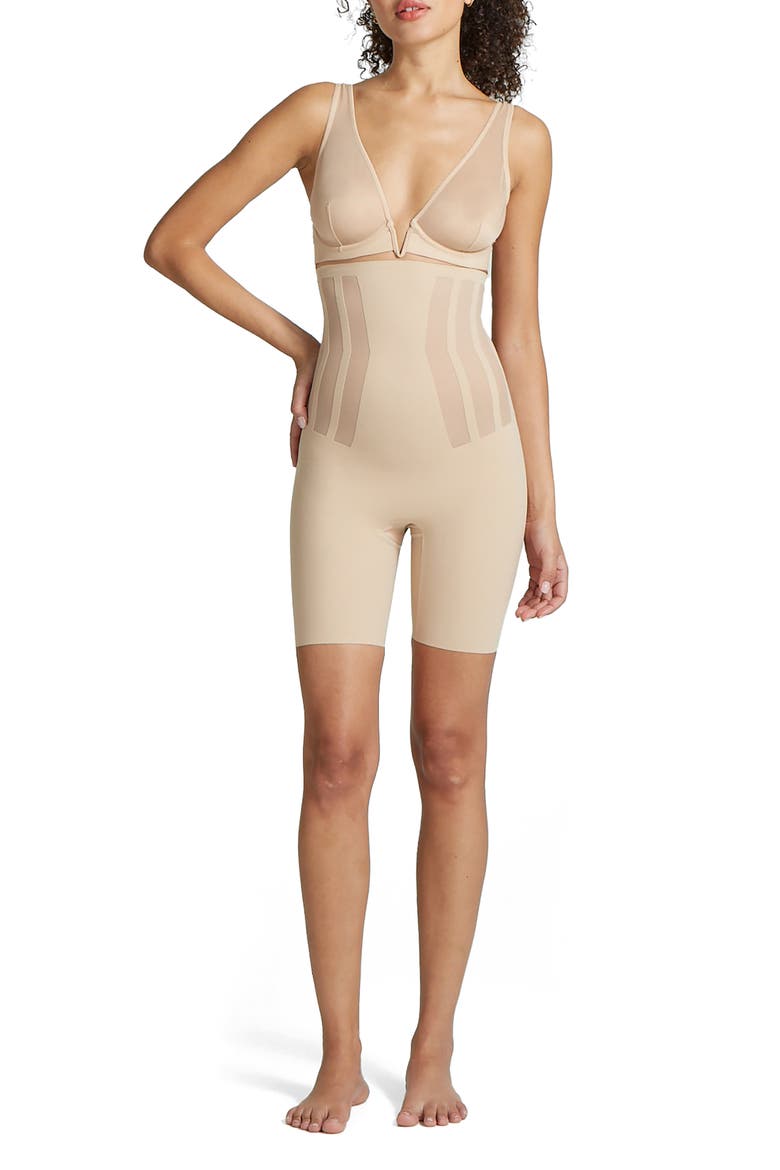 Luxe Control High Waist Shaping Shorts, Main, color, BEIGE