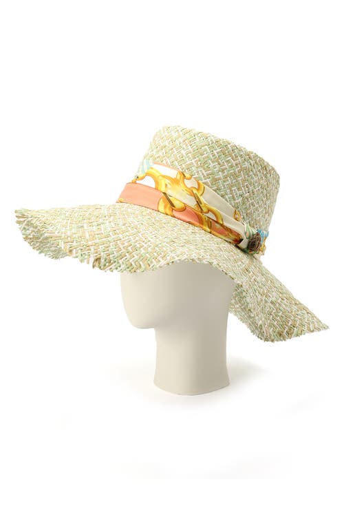 Kurt Geiger London Straw Sun Hat With Floral Print Satin Band In Green