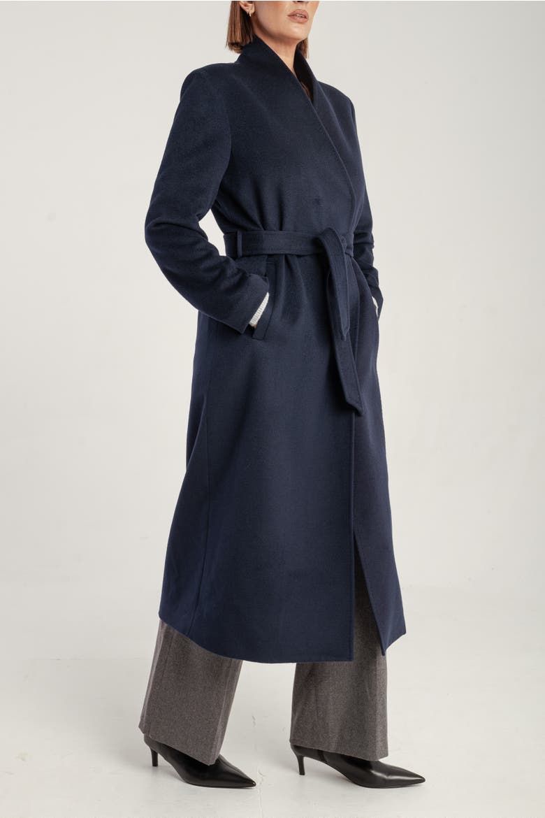 Cashmere Belted Long Coat, Alternate, color, Navy