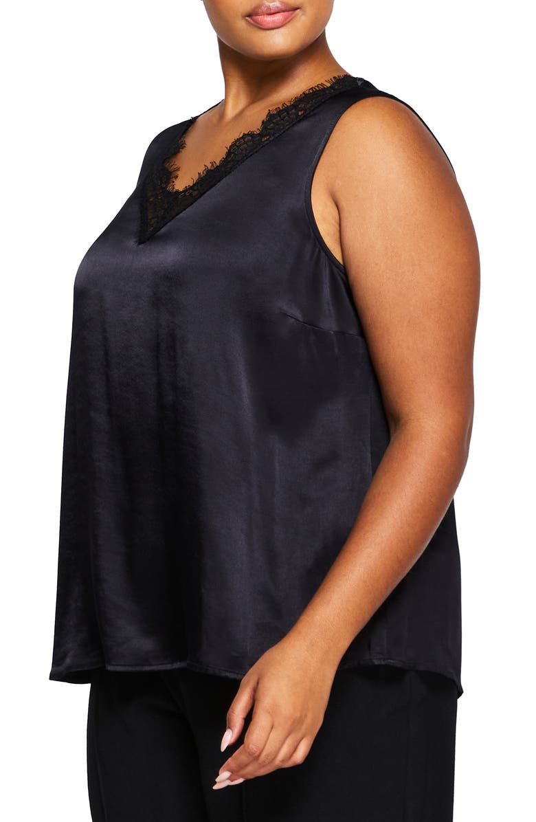 Estelle Alessandra Lace Trim Satin Tank Top, Alternate, color, Black