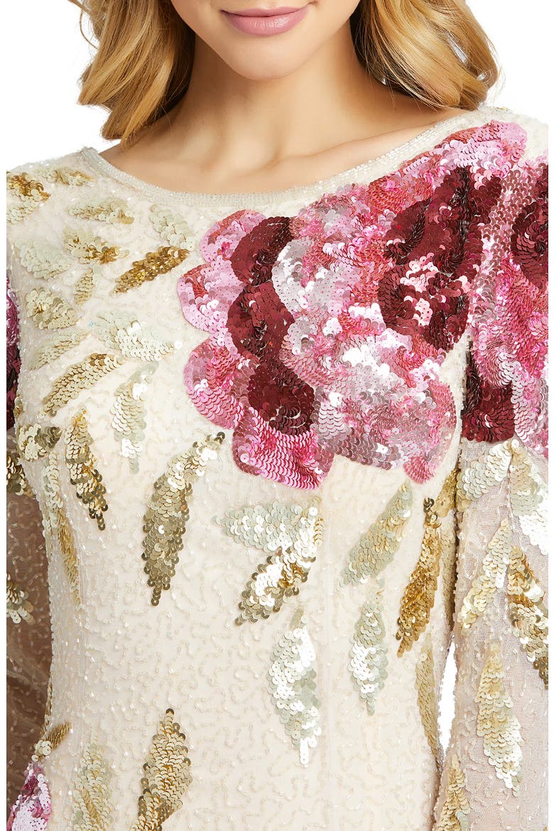 Long Sleeve Sequin Column Gown, Alternate, color, NUDE