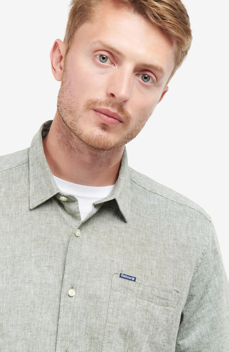 Barbour Nelson Linen & Cotton Button-Up Shirt, Alternate, color, Bleached Olive