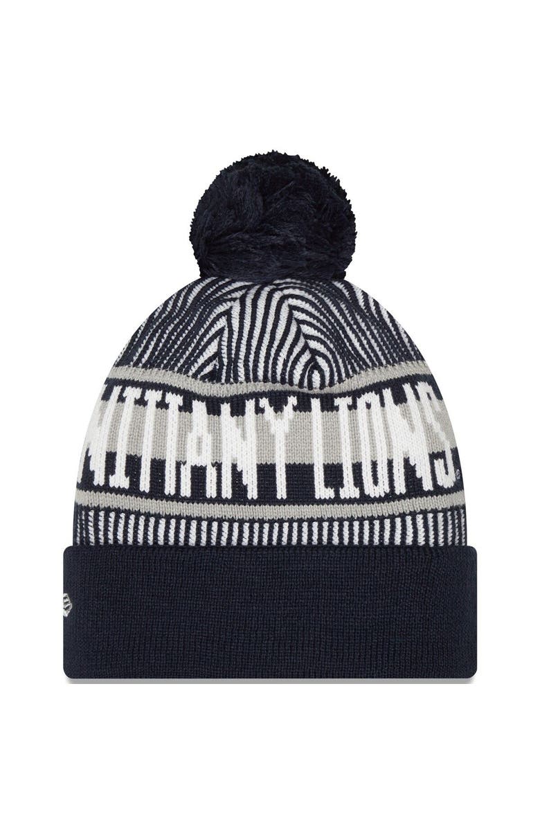 New Era Men's New Era  Navy Penn State Nittany Lions Logo Striped Cuff Knit Hat with Pom, Alternate, color, 