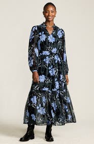 Lands' End Chiffon Tiered Long Sleeve Maxi Dress