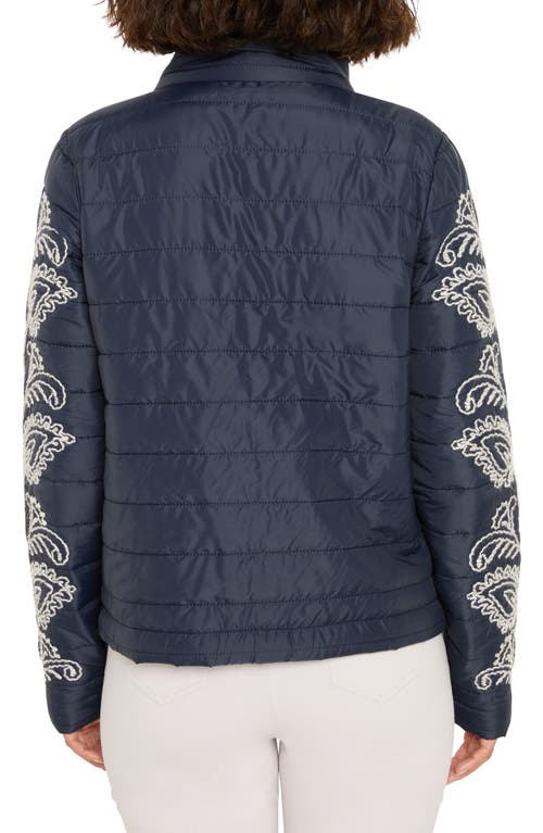 Nic + Zoe Nic+zoe Embroidered Puffer Jacket In Blue