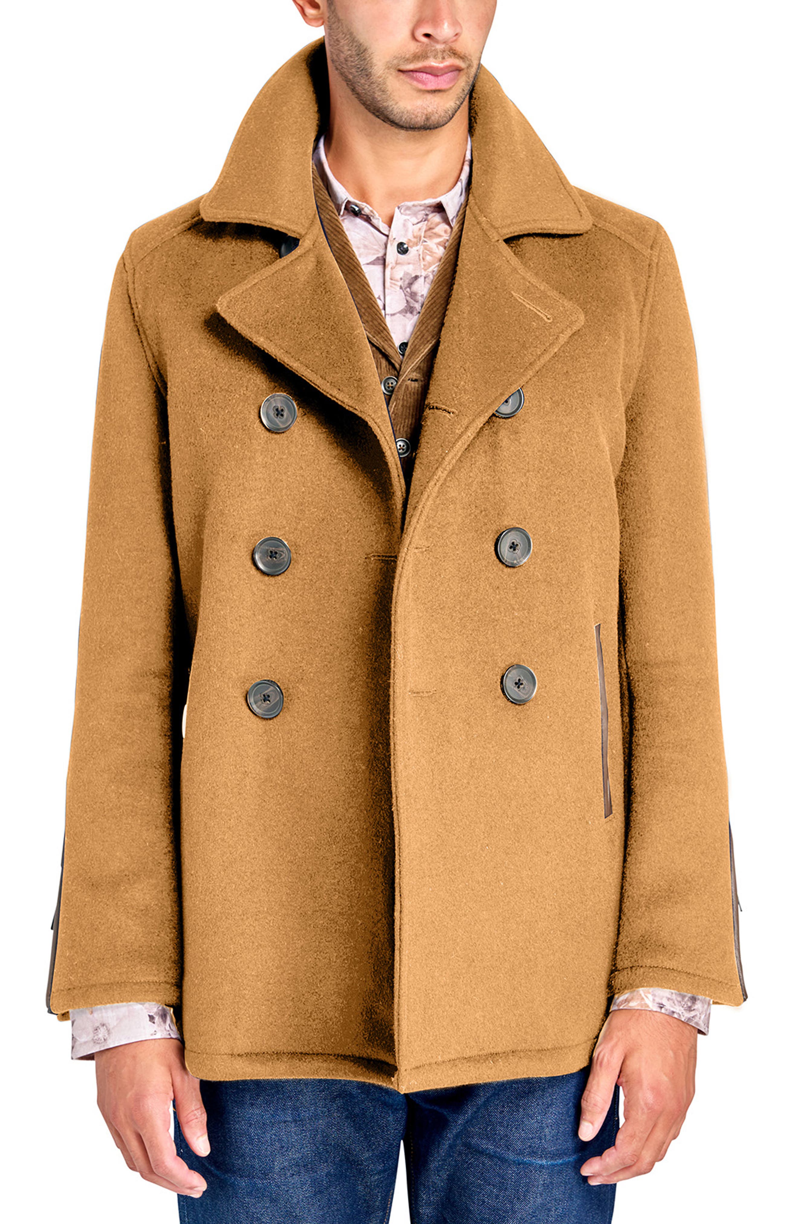 Tan Wool Double Breasted Peacoat