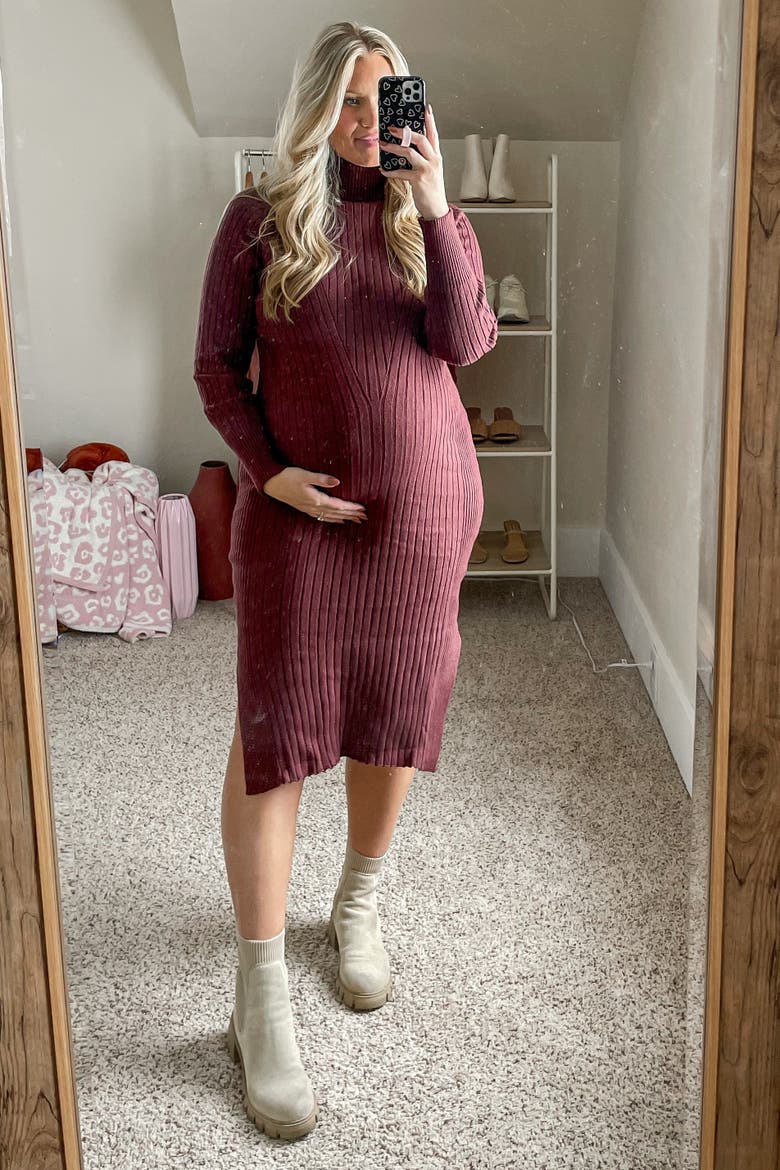 Long Sleeve Turtleneck Sweater Dress, Alternate, color, Brown