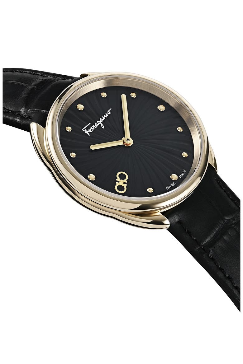 Women's Cuir Croc Embossed Leather Strap Watch, 34mm, Alternate, color, GOLD