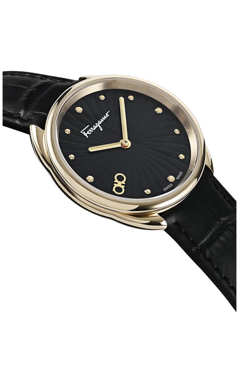 FERRAGAMO Women's Cuir Croc Embossed Leather Strap Watch, 34mm, Alternate, color, Gold