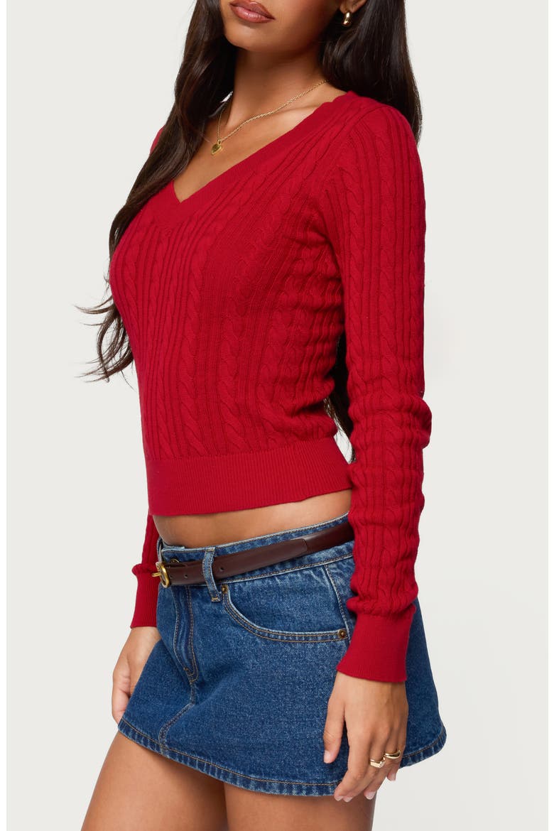Ashlee V-Neck Cable Knit Sweater, Alternate, color, RED