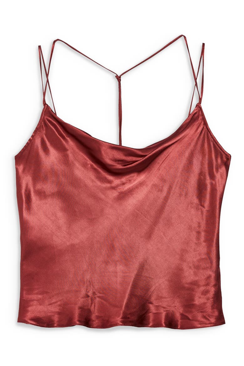 Satin Cowl Neck Camisole, Alternate, color, RUST
