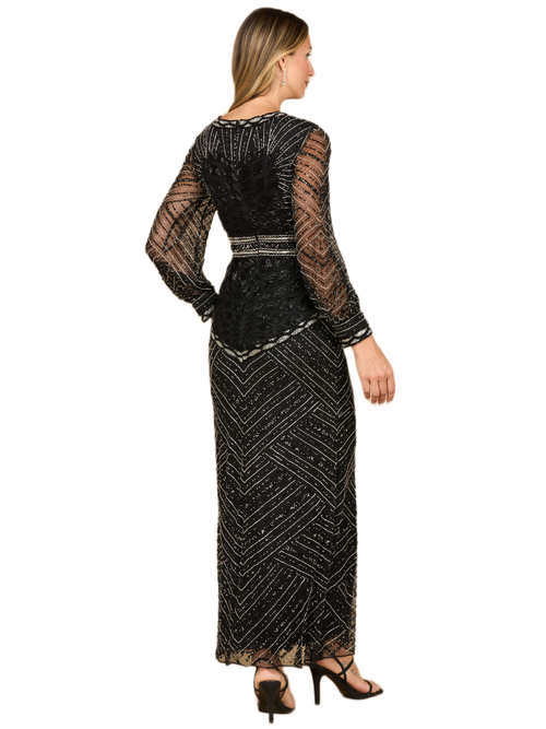 Lara New York V-neck Beaded Long Sleeve Dress In Black