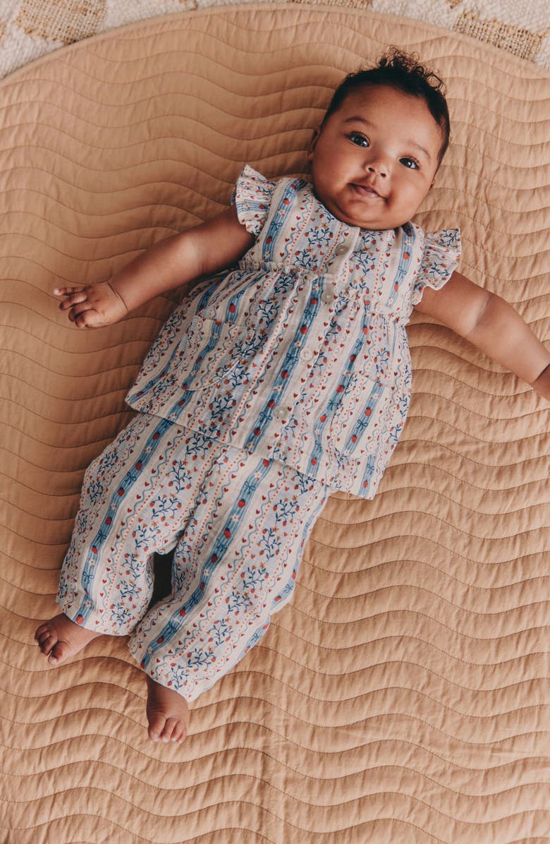 NEXT Strawberry Picnic Babydoll Top & Pants Set, Alternate, color, White/ Blue