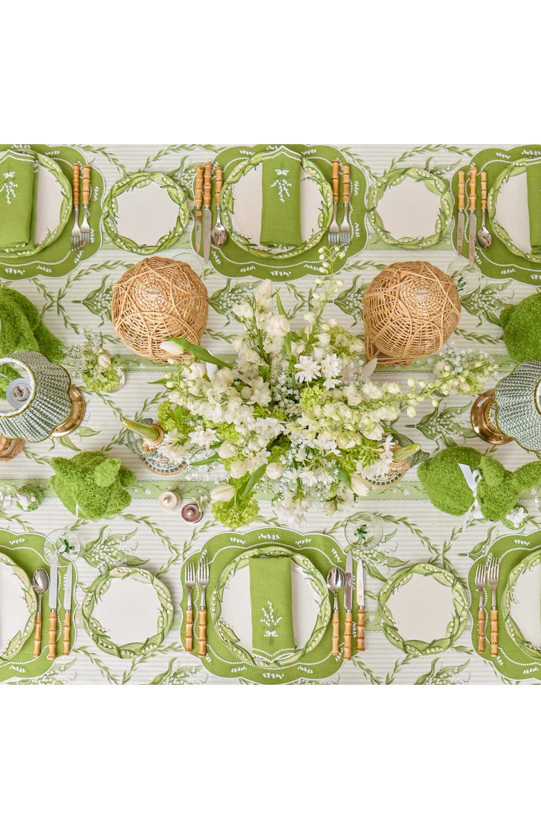 Mrs. Alice Lily of the Valley Garland Tablecloth, Alternate, color, Green