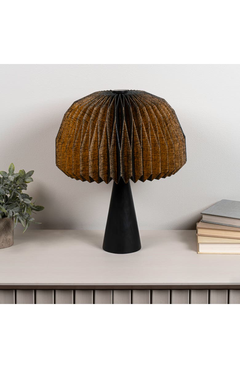 JONATHAN Y Sylvie 16" Modern Minimalist Paper Pleated Shade Mushroom Accent LED Table Lamp, Alternate, color, Black