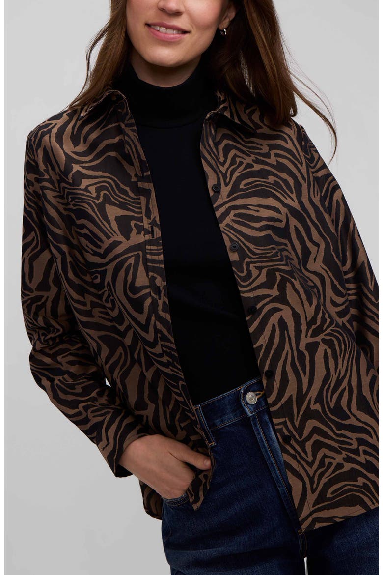 Hampton Zebra Print Cotton Blend Button-Up Shirt, Alternate, color, ALMOND BROWN/ BLACK