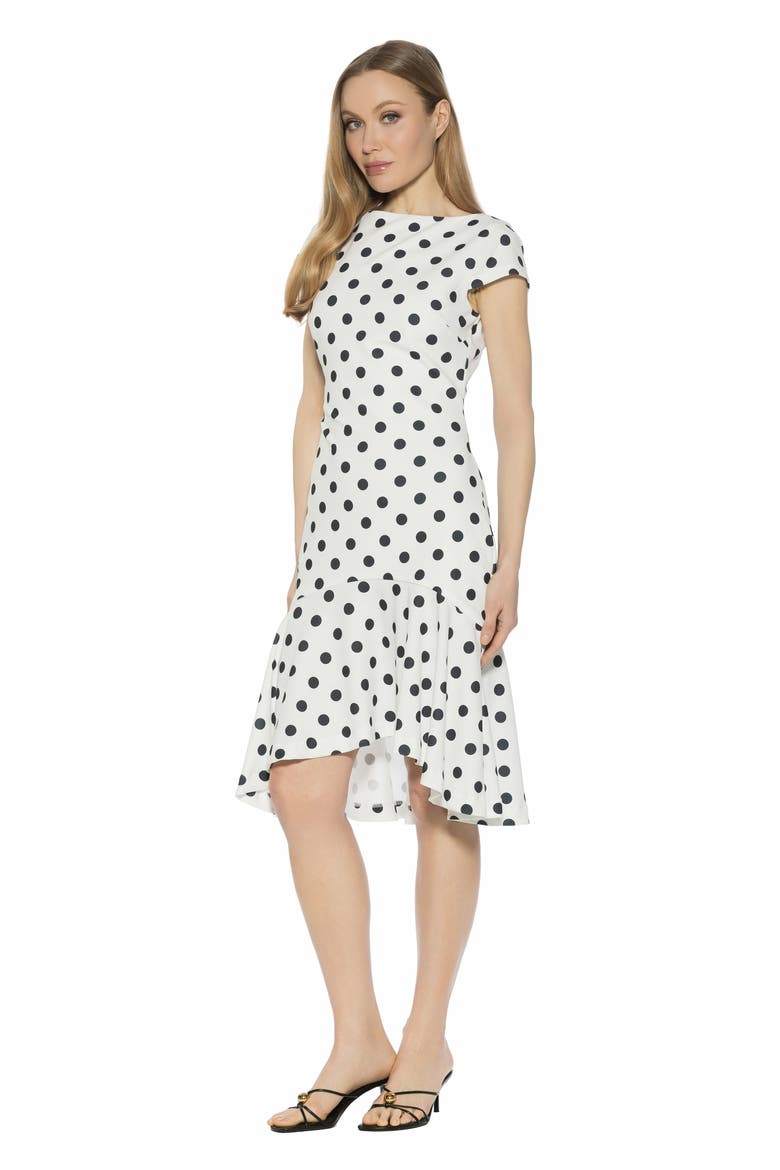 Renata Cap Sleeve Handkerchief Hem Knit Dress, Alternate, color, IVORY POLKA