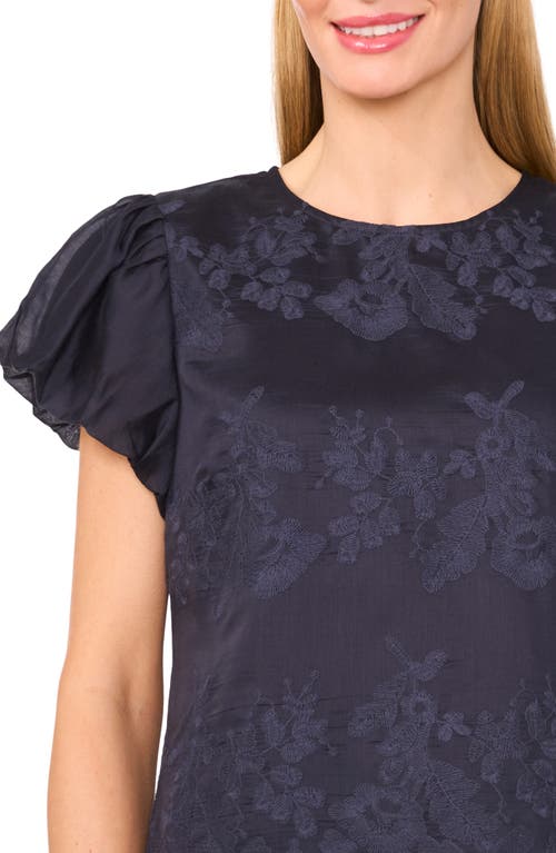 Cece Floral Jacquard Puff Sleeve Top In Black
