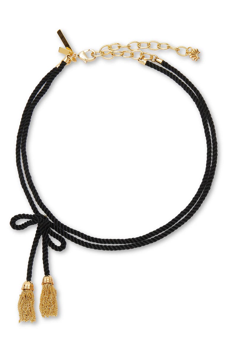 Lele Sadoughi Jet Rope Bow Tassel Neckace, Main, color, 