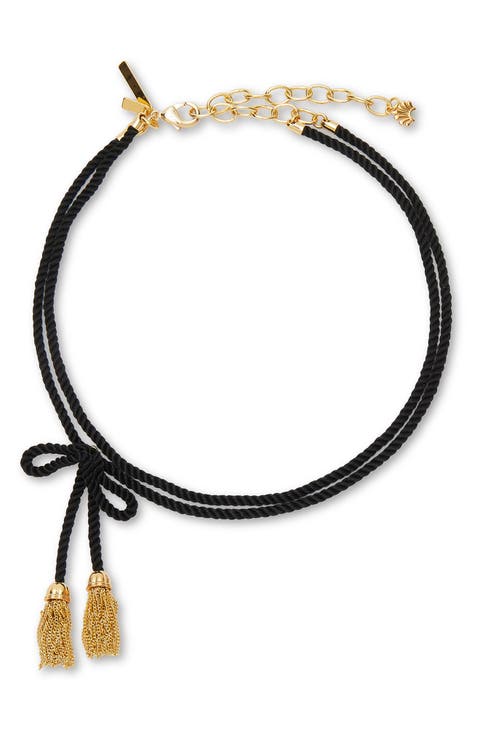 Jet Rope Bow Tassel Neckace
