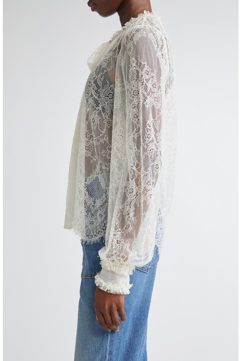 Iliana Pussybow Tie Sheer Cotton Lace Top, Alternate, color, PEARL