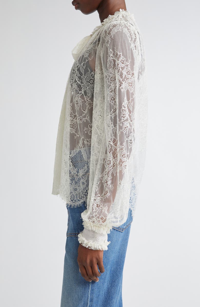 Ulla Johnson Iliana Pussybow Tie Sheer Cotton Lace Top, Alternate, color, Pearl