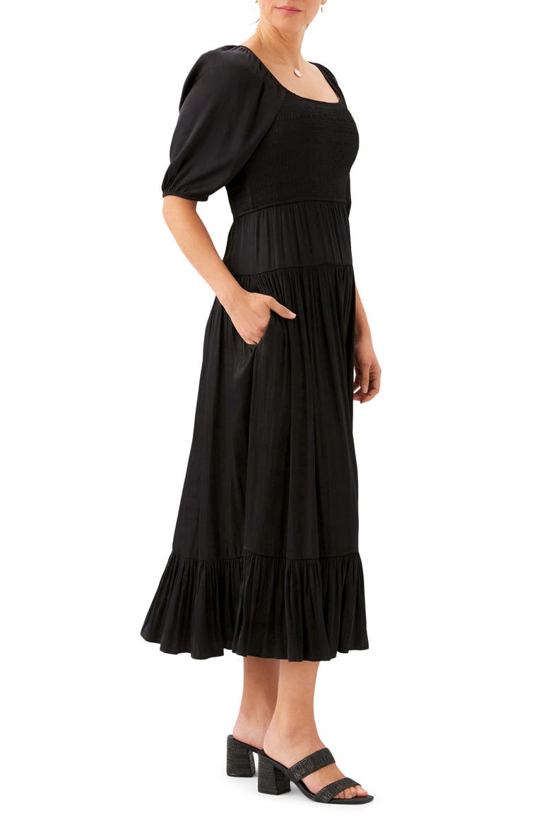 Smocked Balloon Sleeve Maxi Dress, Alternate, color, BLACK