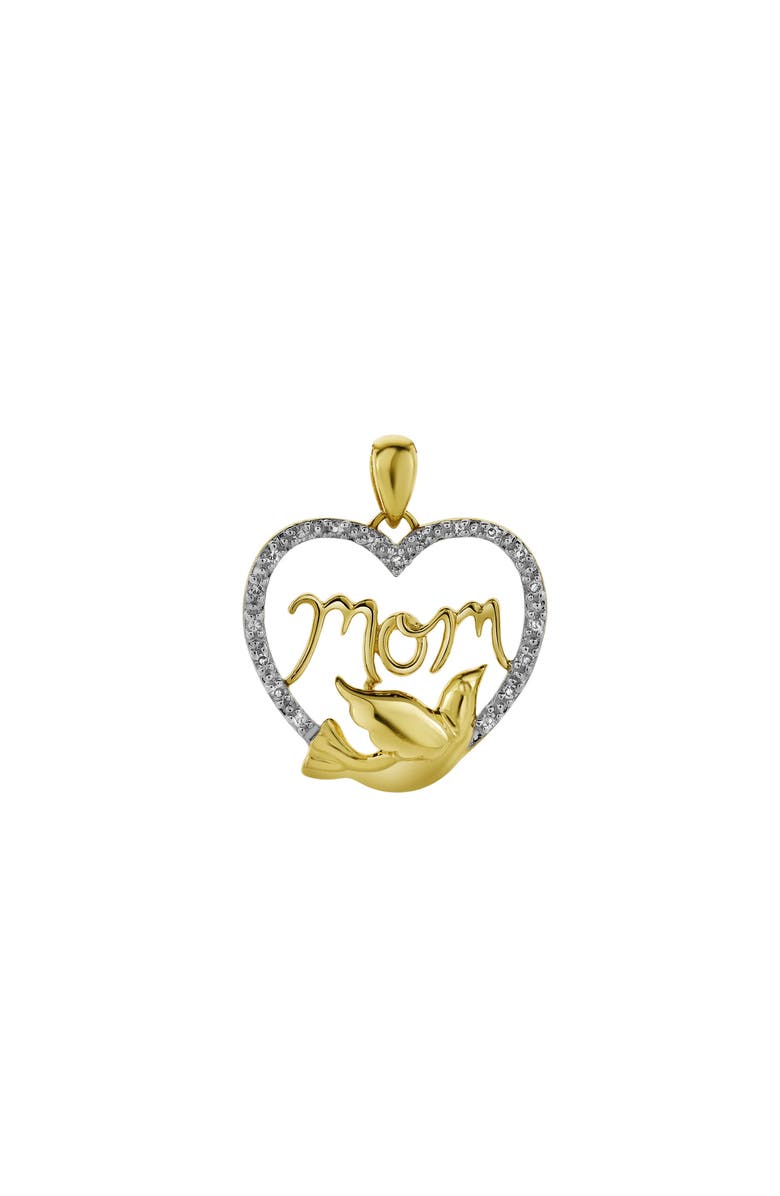 LuvMyJewelry Dove & Heart Mom Diamond Pendant Necklace in 10K Yellow Gold, Alternate, color, 