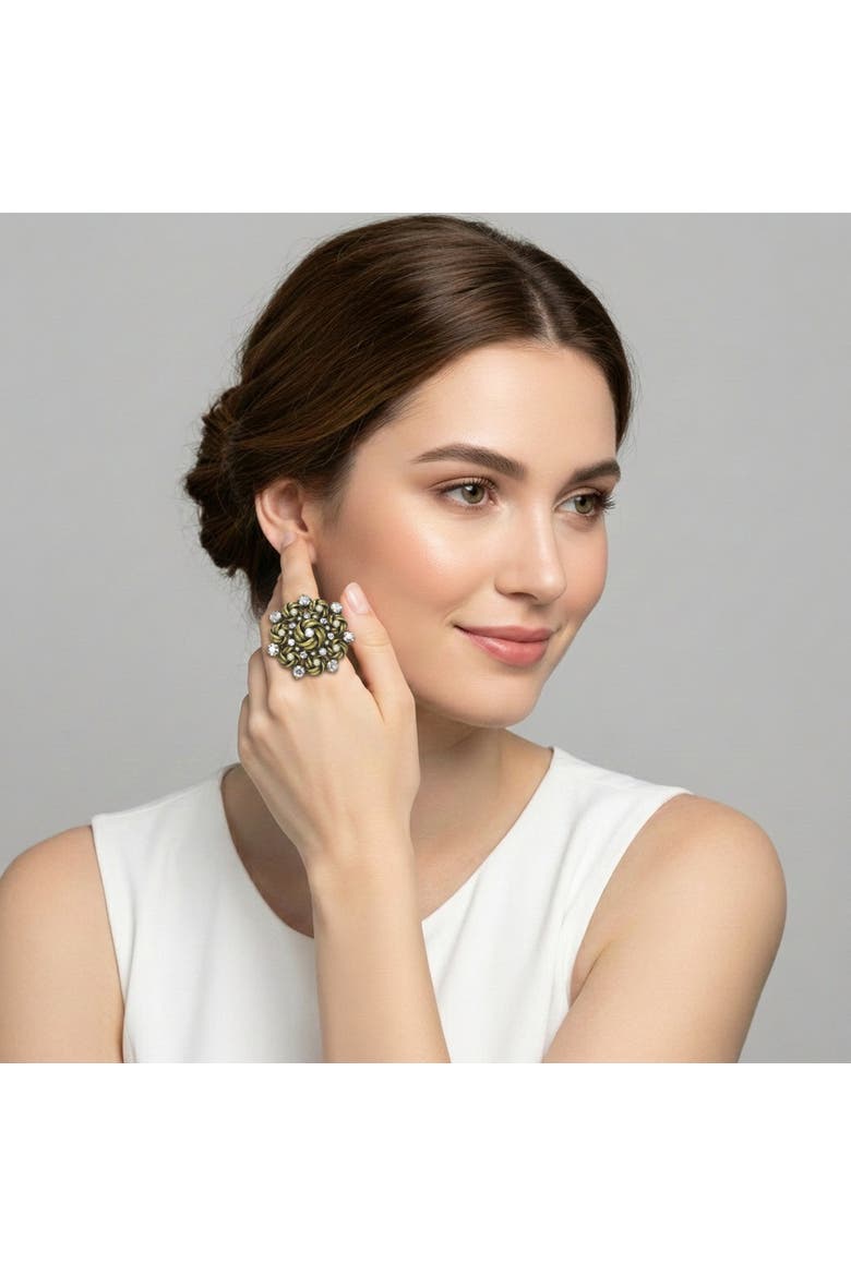 La Comtesse II Crystal Knot Statement Ring, Alternate, color, White / Antique Brass