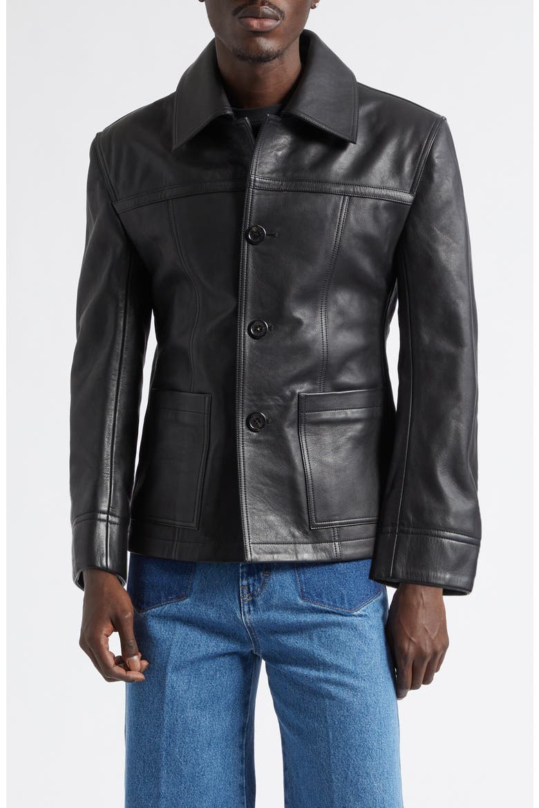 Creep Leather Jacket, Main, color, BLACK