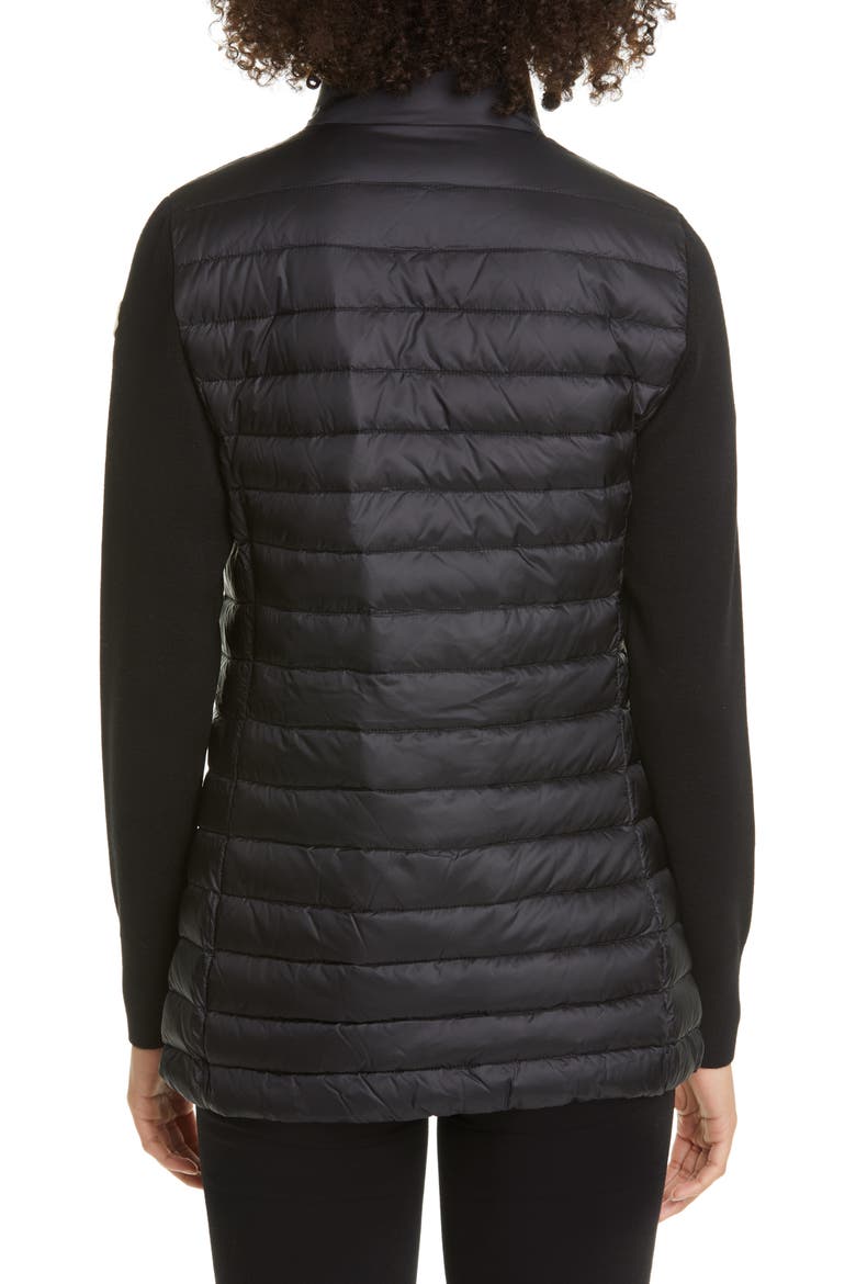 Quilted Down & Wool Long Cardigan, Alternate, color, BLACK