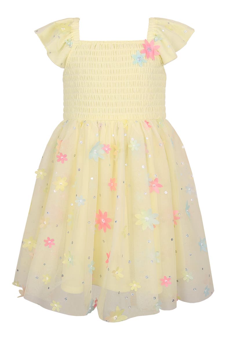 Kids' Floral Appliqué Mesh Dress, Main, color, YELLOW