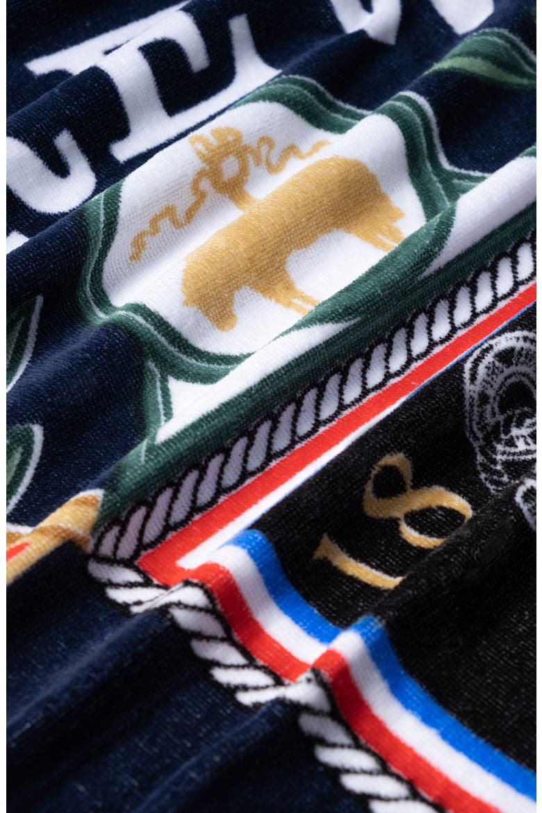 Logo Crest Cotton Beach Towel, Alternate, color, NAVY