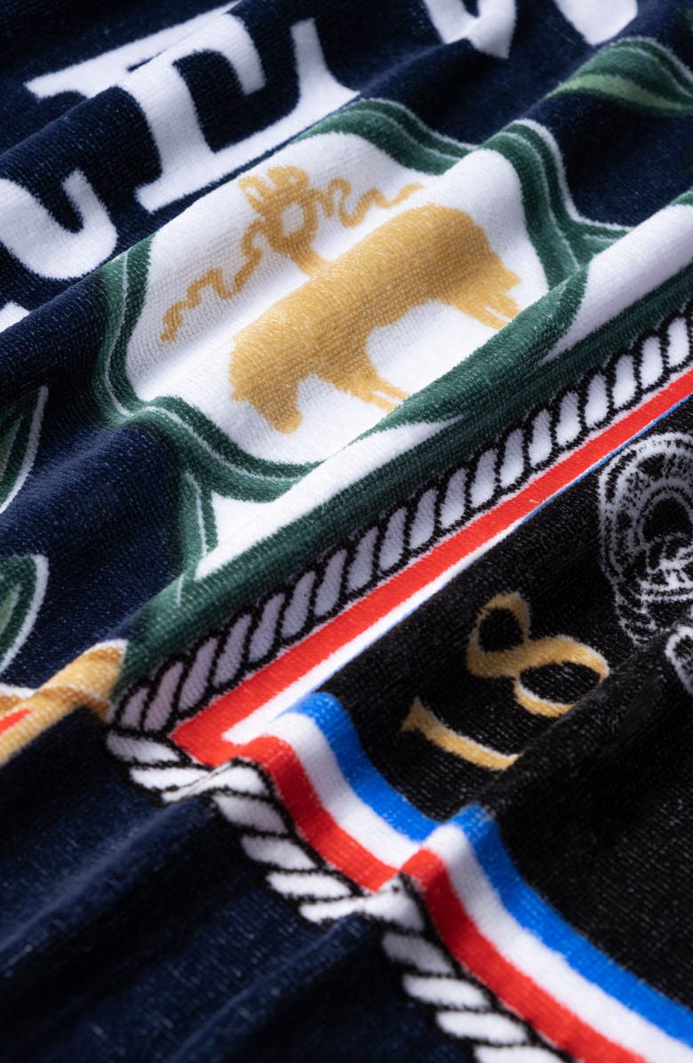 Brooks Brothers Logo Crest Cotton Beach Towel, Alternate, color, Navy