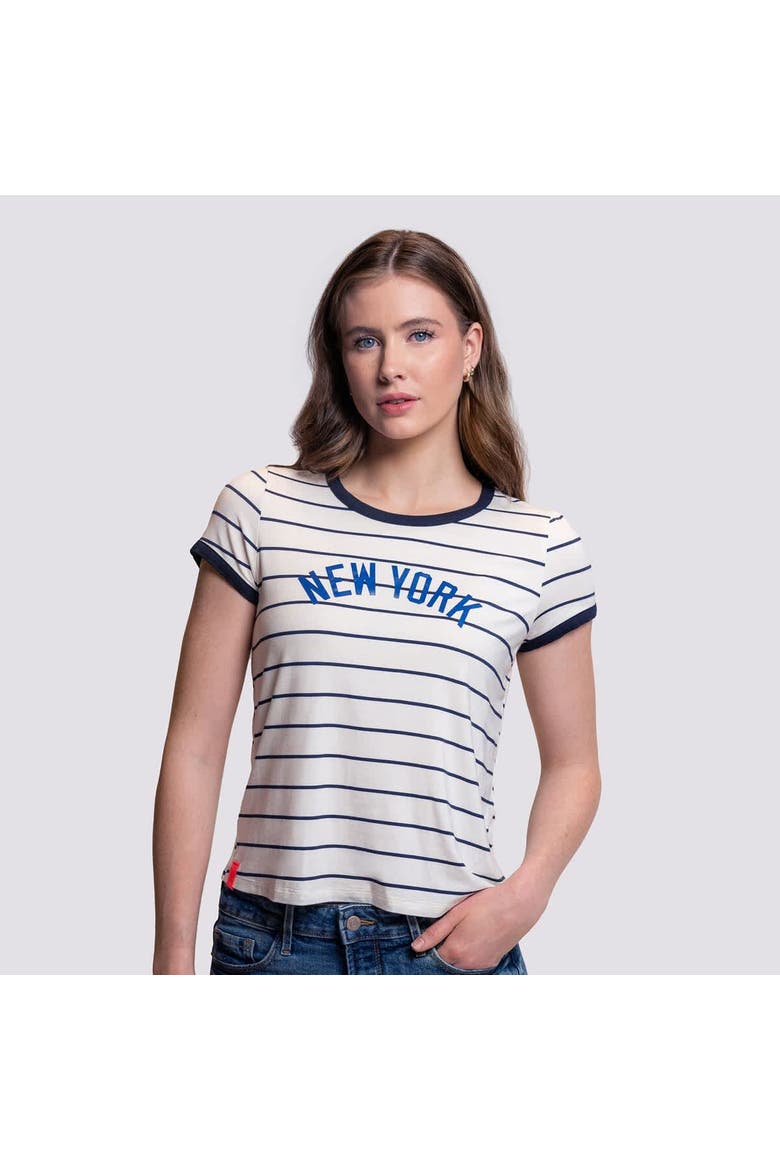 Women's Lusso White New York Yankees Natasha Striped T-Shirt, Main, color, White