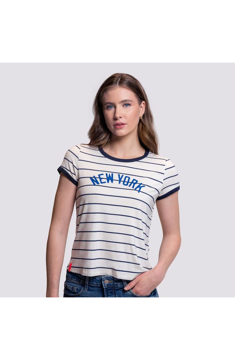 LUSSO Women's Lusso White New York Yankees Natasha Striped T-Shirt, Main, color, White