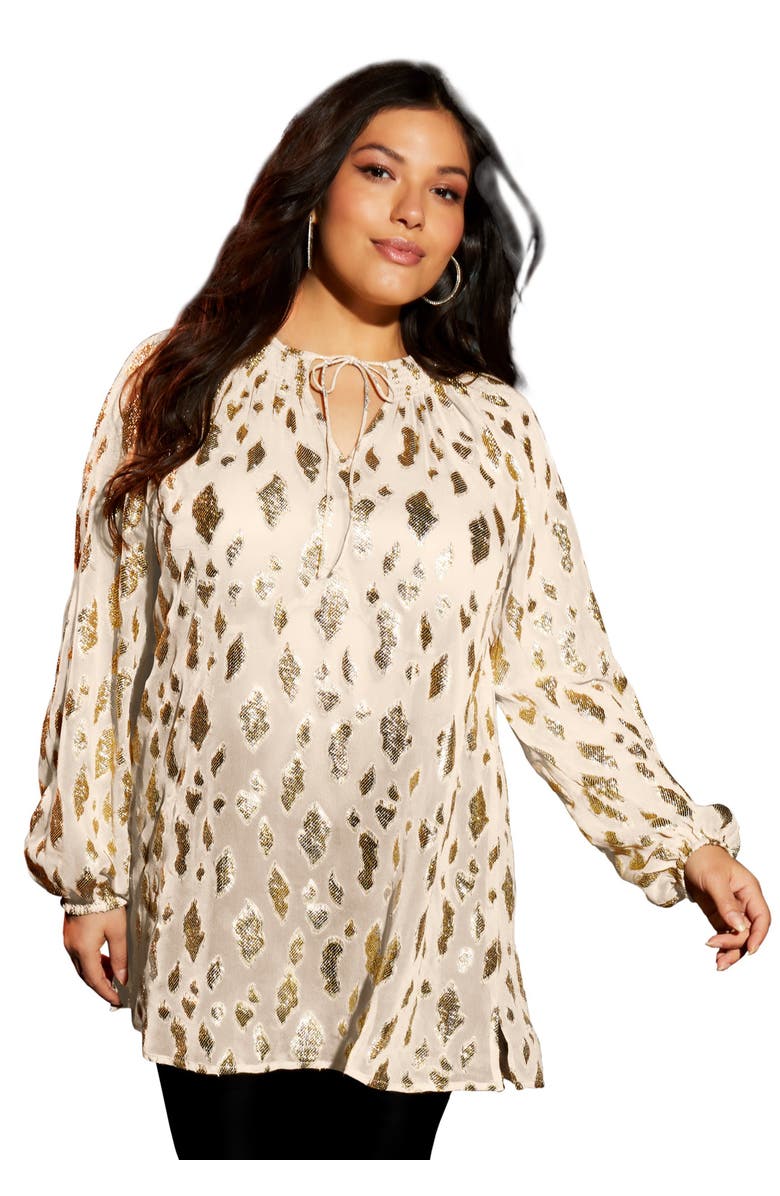 June + Vie Metallic Print Blouse, Main, color, Oatmeal