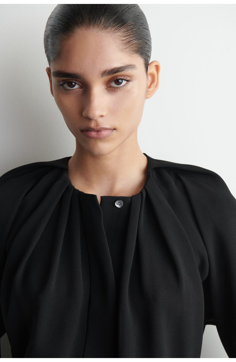 COS Voluminous Pleated Blouse, Alternate, color, Black