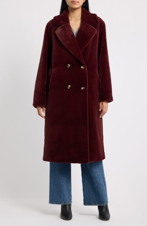 Faux Fur Double Breasted Long Coat