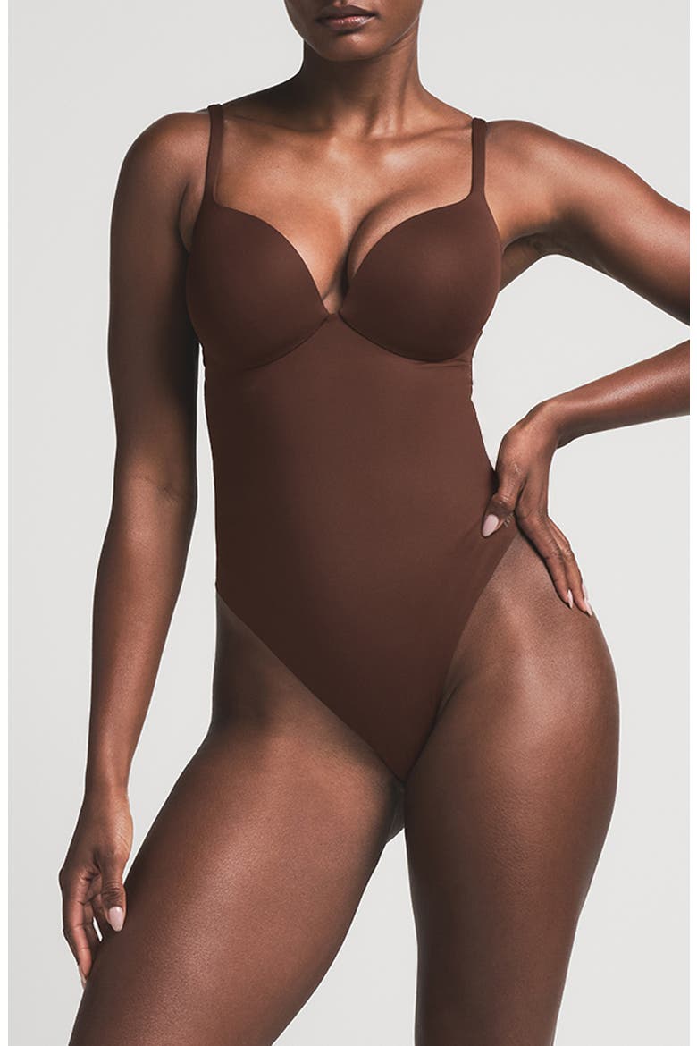 Ultimate Body Push-Up Thong Bodysuit, Main, color, COCOA