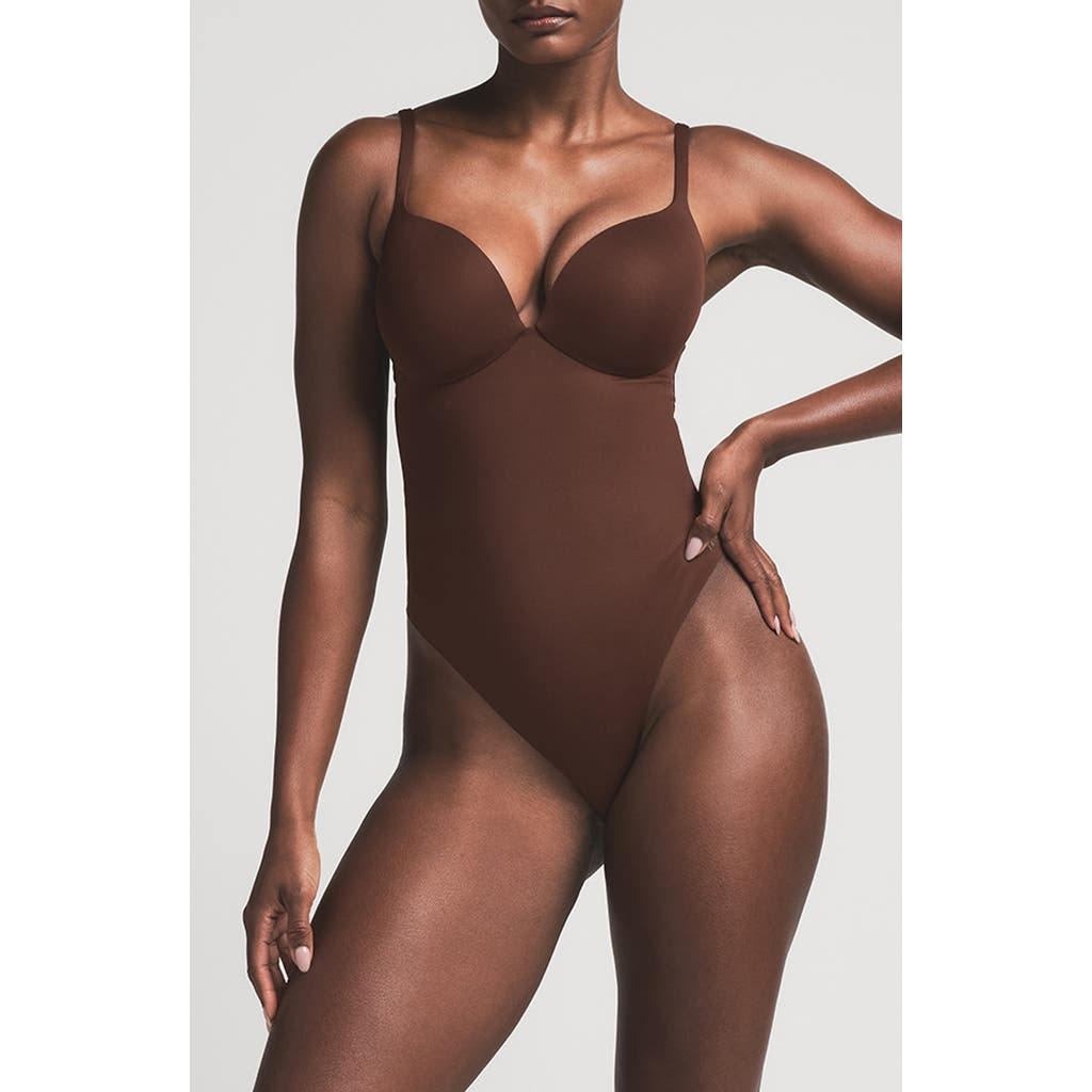 Skims Ultimate Body Push-up Thong Bodysuit In Brown