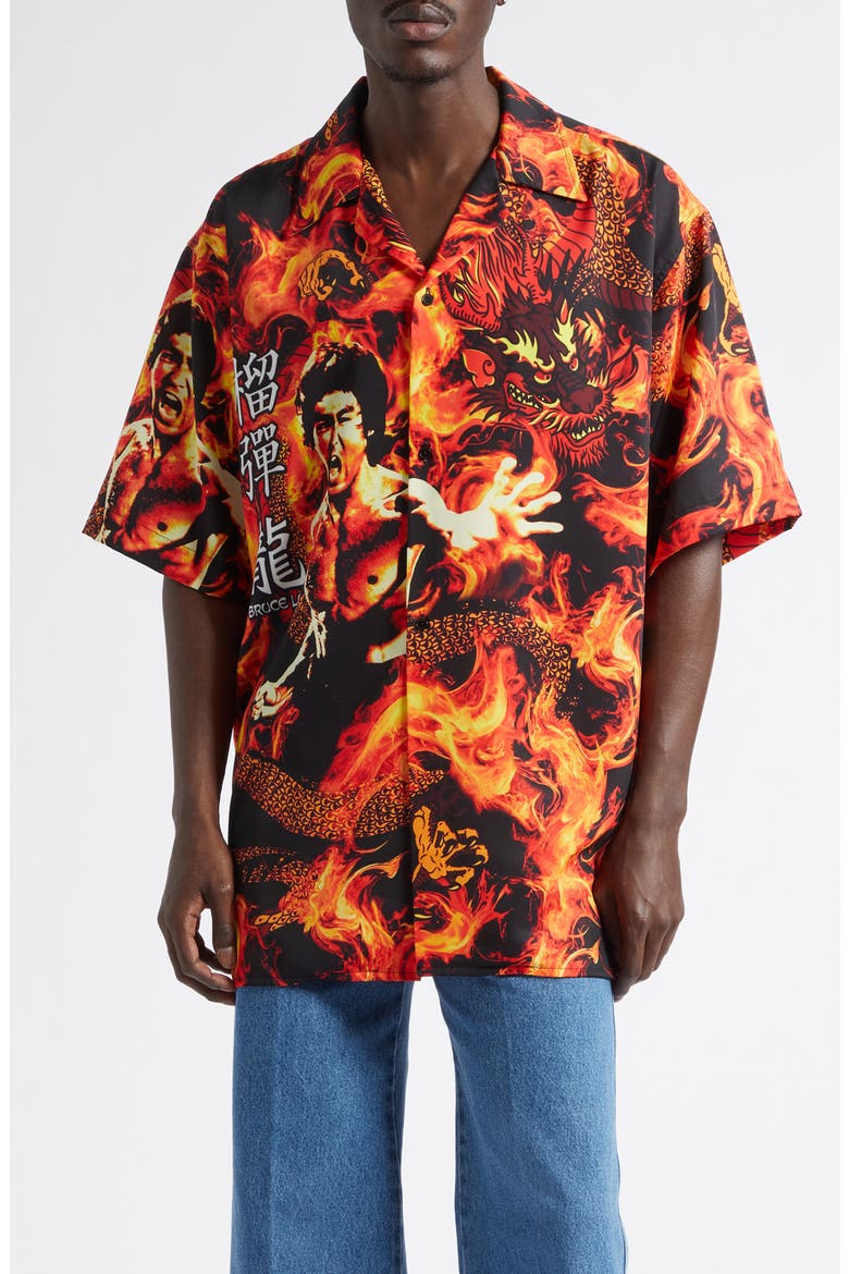Sleeve Button-Up Shirt, Main, color, FLAME