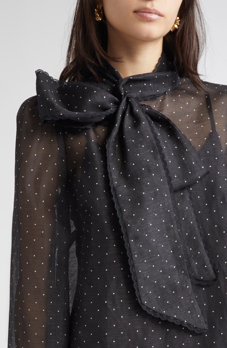Zimmermann Dream Polka Dot Long Sleeve Pussy Bow Minidress, Alternate, color, Black Dot