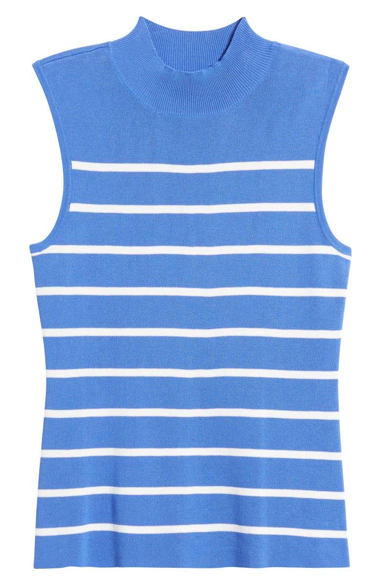 Tahari ASL Stripe Sleeveless Mock Neck Sweater, Alternate, color, Pacific Blue Ivory