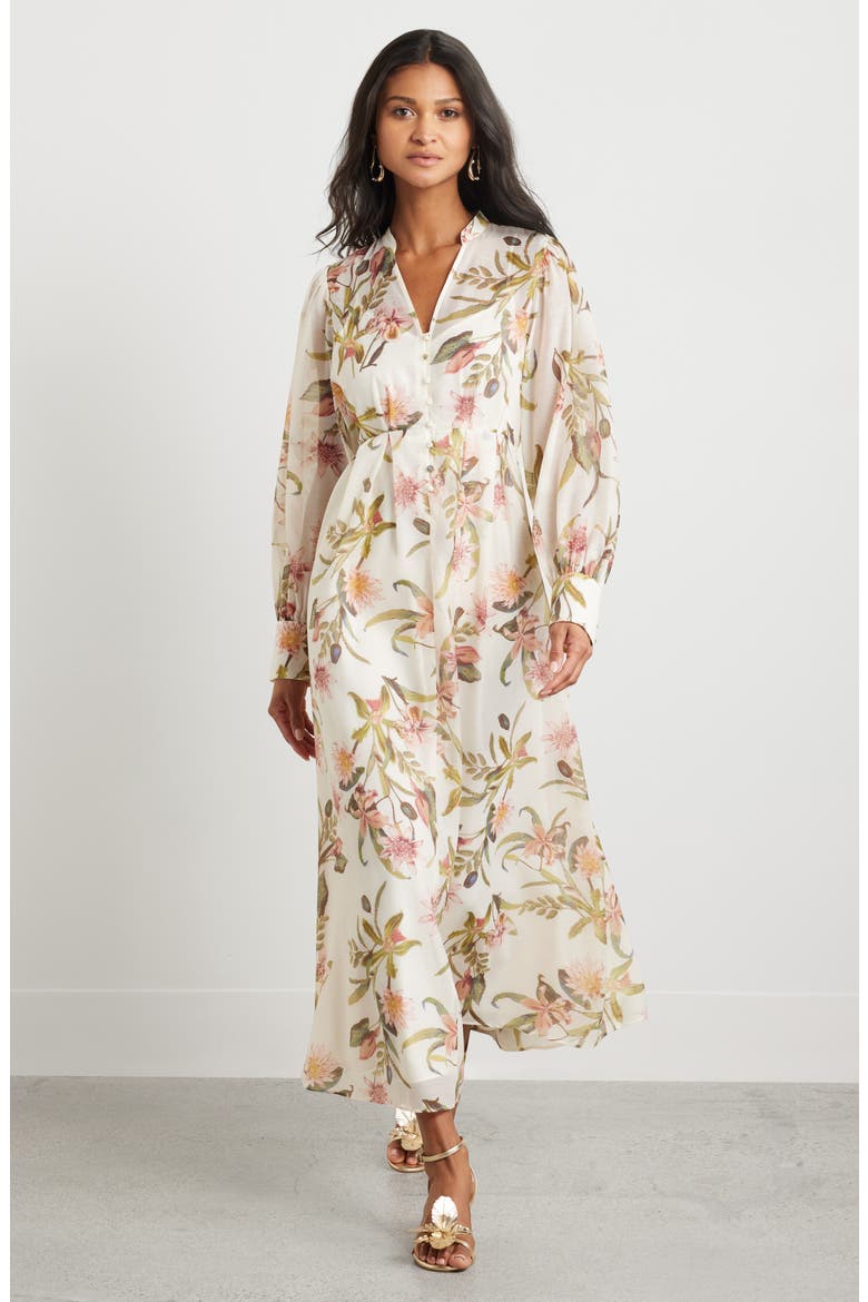 Floral Long Sleeve Maxi Dress, Main, color, IVORY- PINK BOHEM BOTANICAL