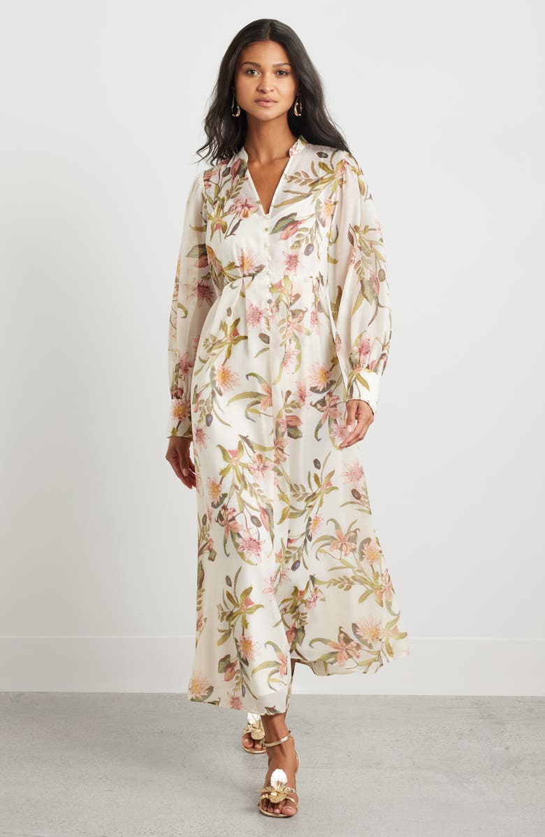 Chelsea28 Floral Long Sleeve Maxi Dress, Main, color, Ivory- Pink Bohem Botanical