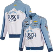 JH DESIGN Men's JH Design White/Light Blue Ross Chastain Busch Light Full-Snap Twill Uniform Jacket